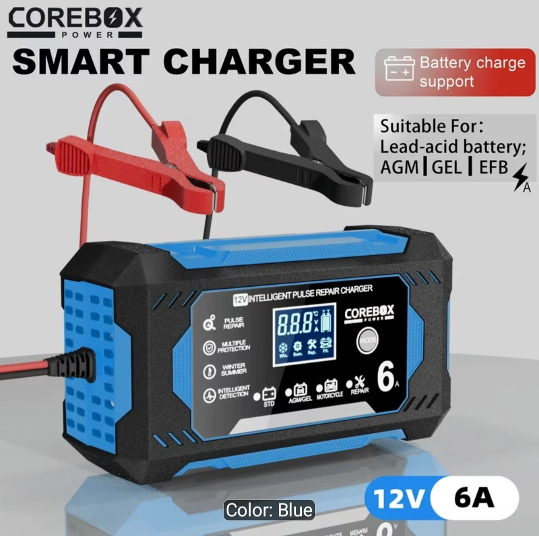 COREBOX 12V 6A Smart Charger Battery Maintainer