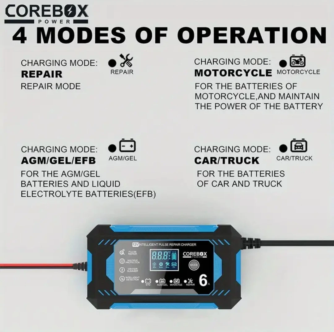 COREBOX 12V 6A Smart Charger Battery Maintainer - photo 2