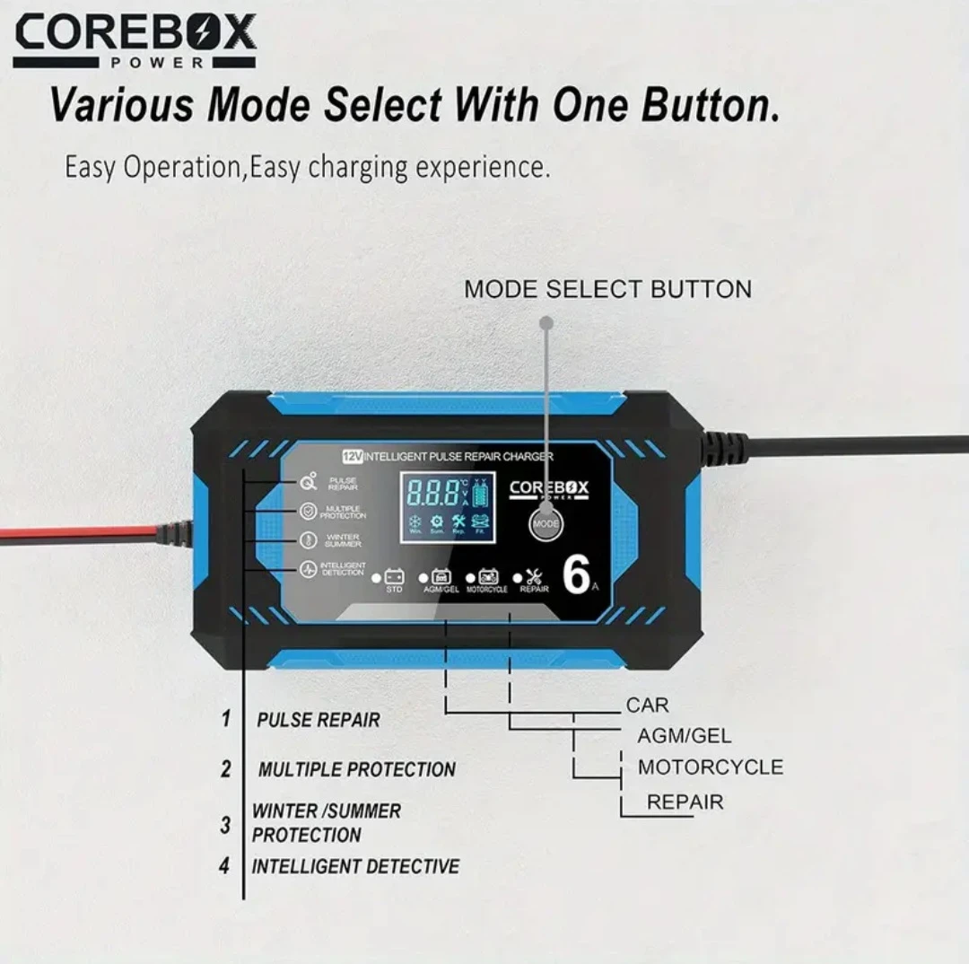 COREBOX 12V 6A Smart Charger Battery Maintainer - photo 3