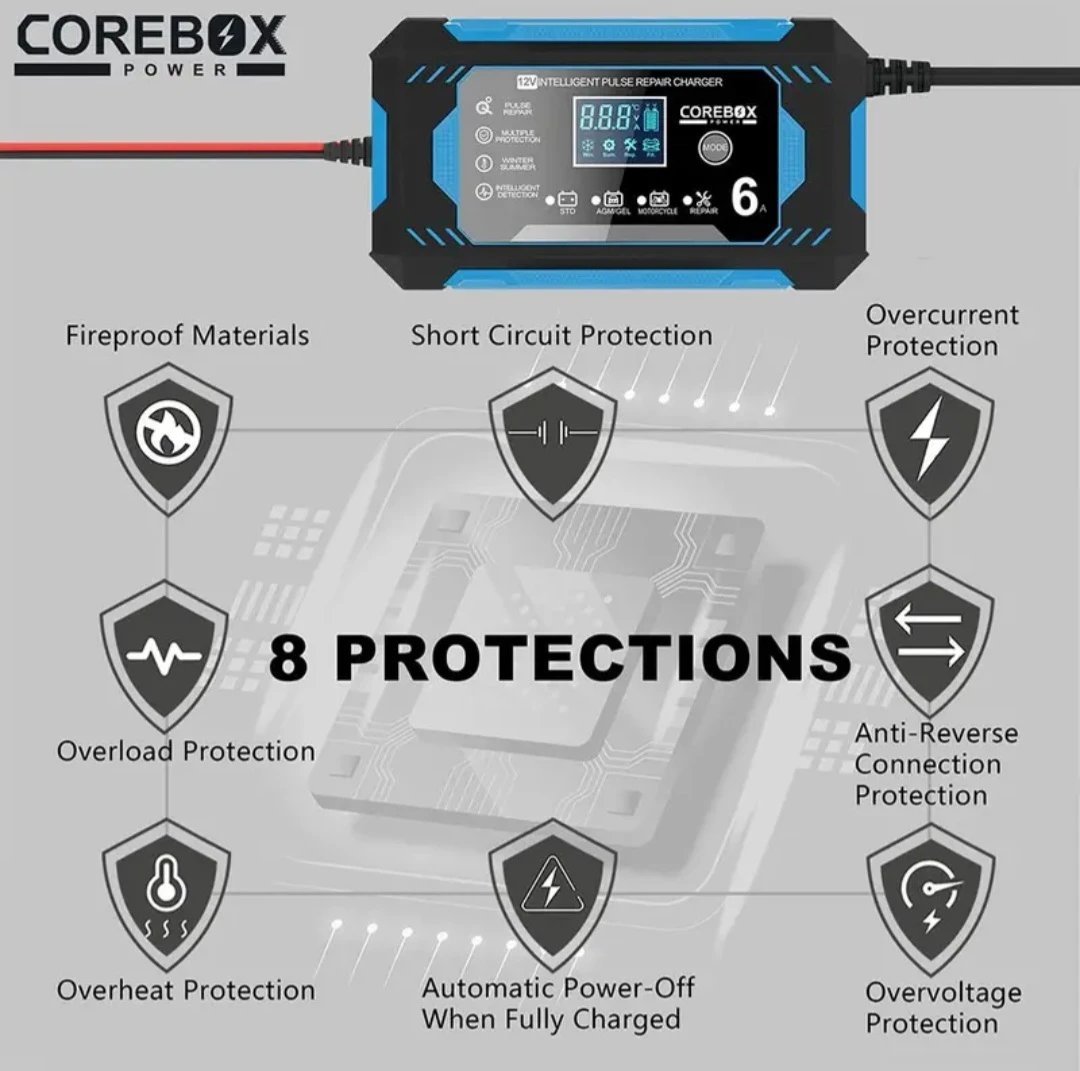 COREBOX 12V 6A Smart Charger Battery Maintainer - photo 4