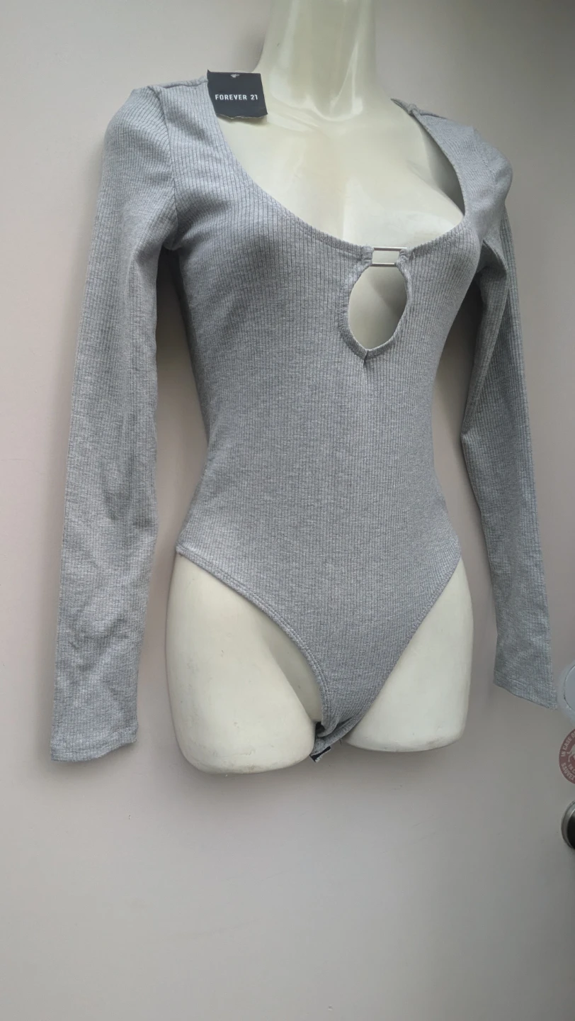 Forever 21 Grey Ribbed Cutout Bodysuit