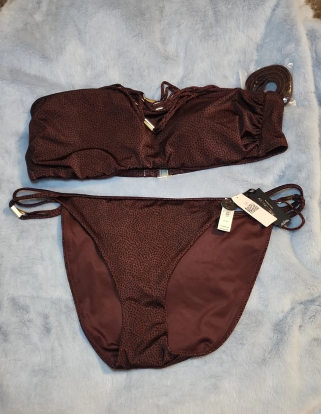 Victoria's Secret Archives Brown&Dots Bandeau Bikini Size XL NWT