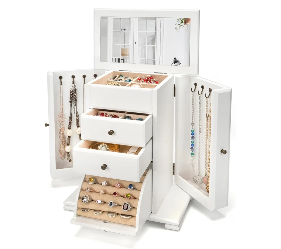 Emfogo - White Wooden Jewellery Box with Mirror