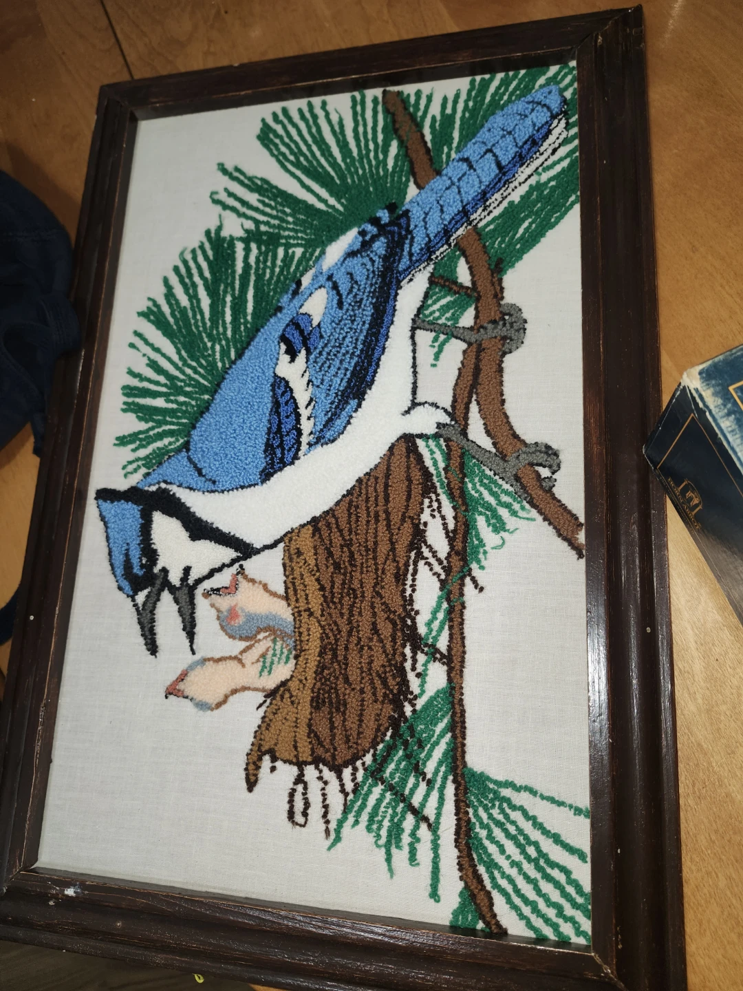 Framed Blue Jay Needlepoint Art
