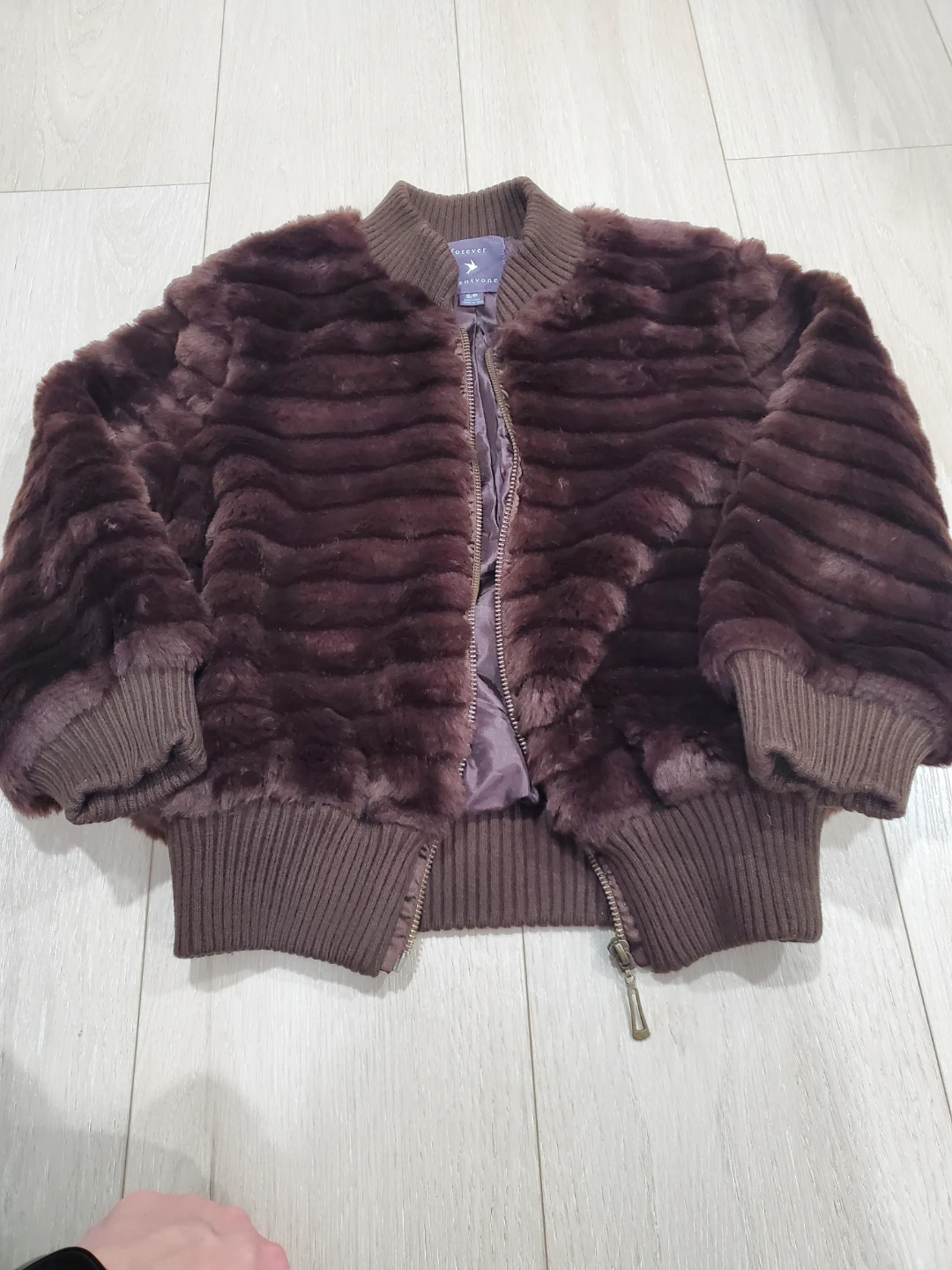 Forever 21 Brown Faux Fur Cropped Bomber Jacket S/P