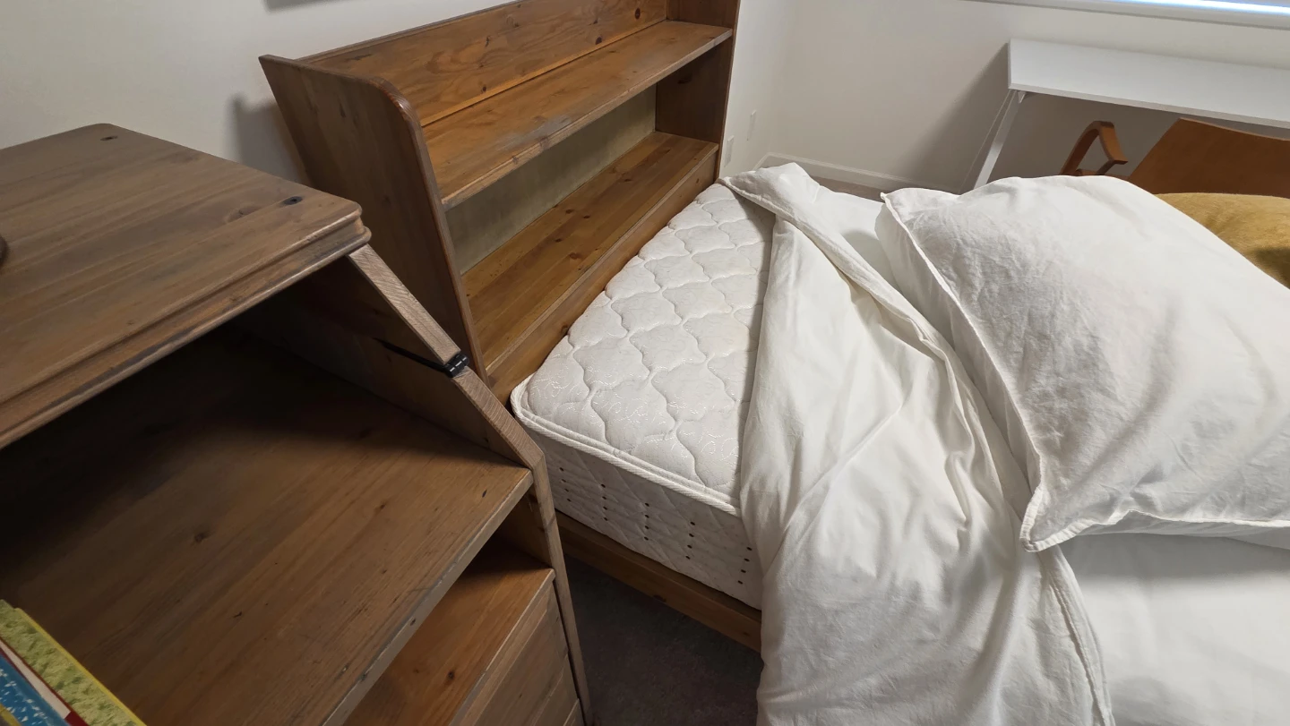 Wooden Twin Bed Frame with mattress - photo 3