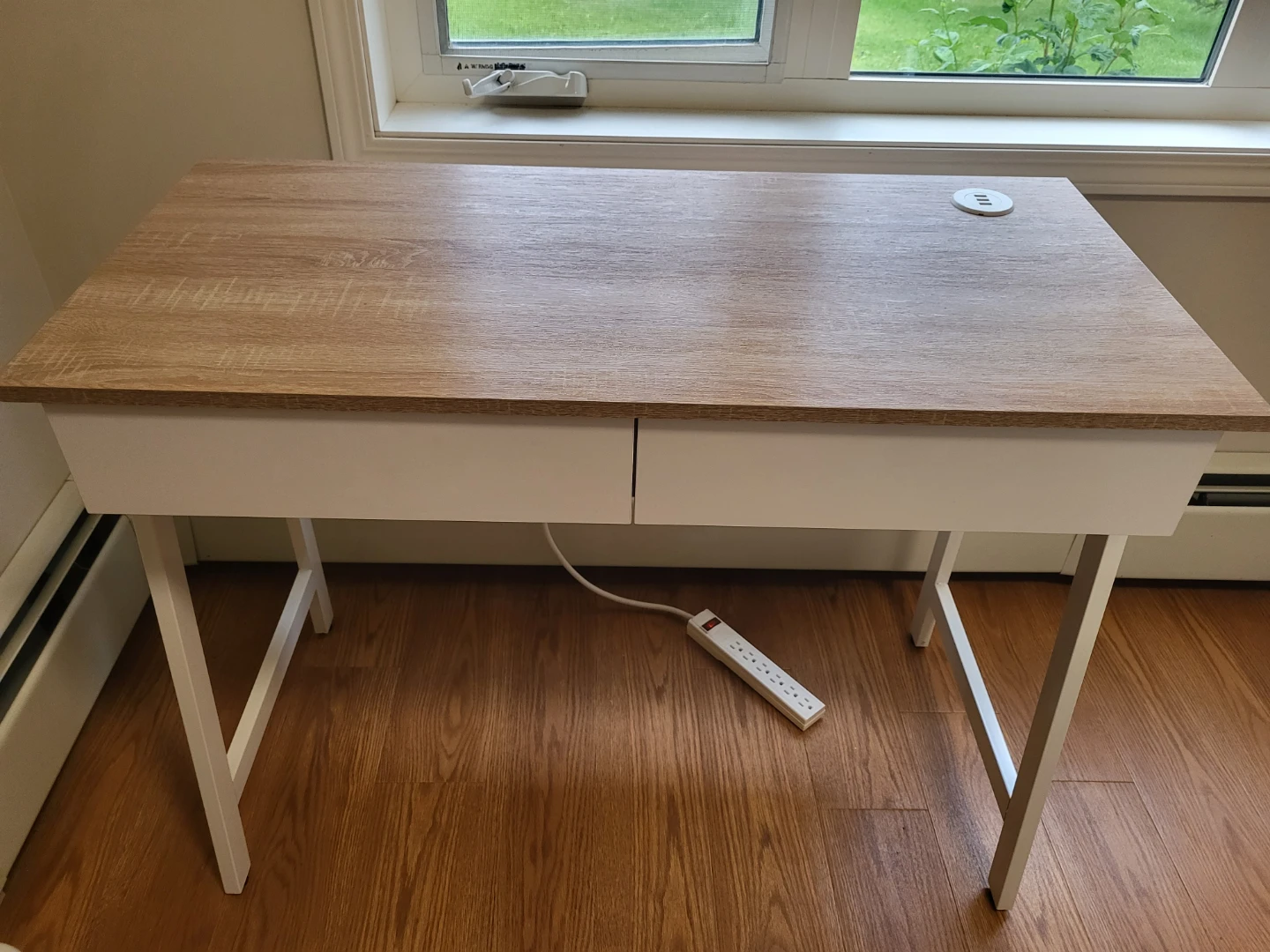 Compact Desk with Two Drawers and Built-in Grommet