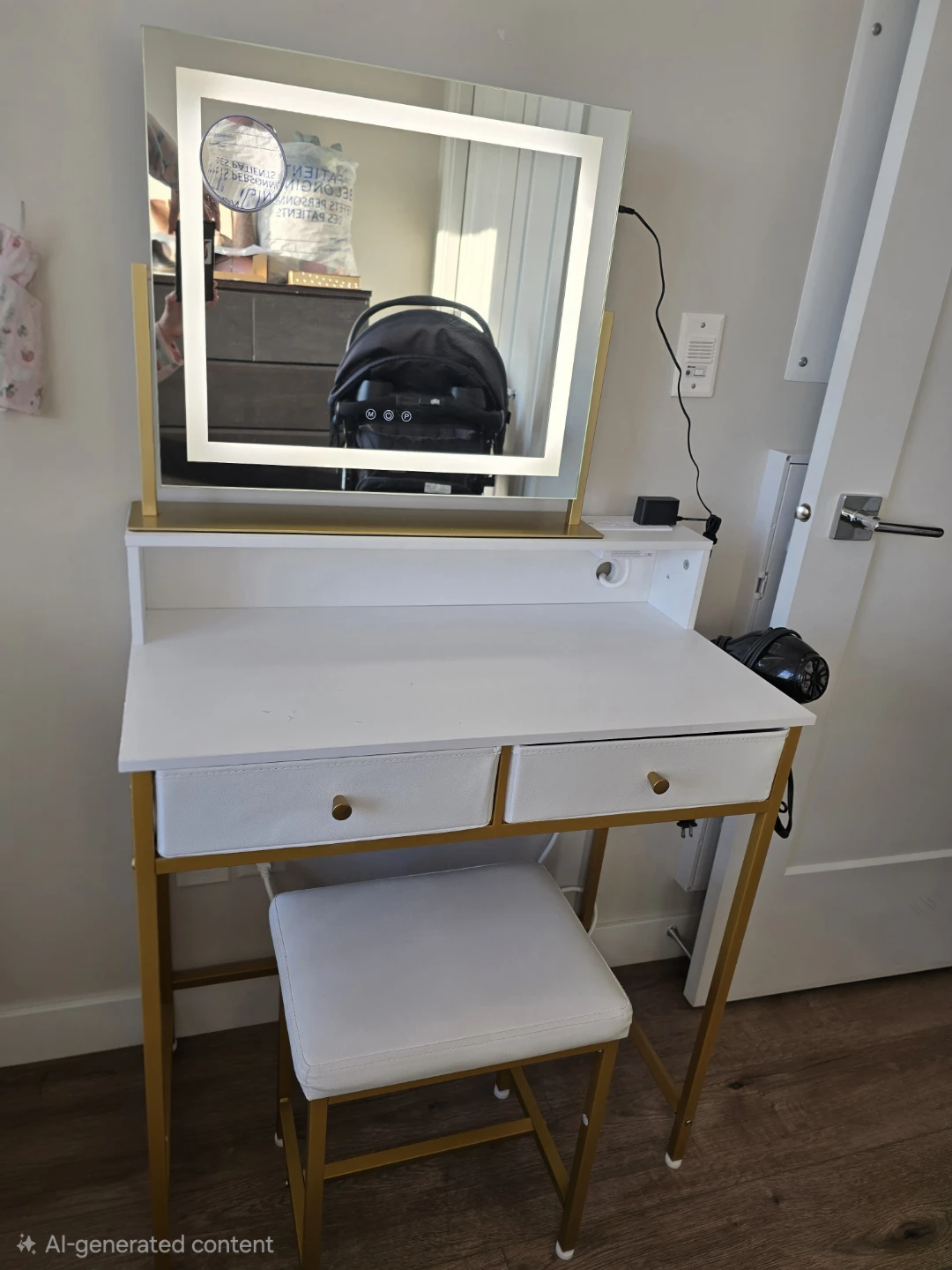 Vanity Dressing Table with Lighted Mirror and Stool - photo 3