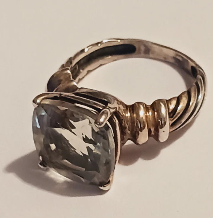 Gorgeous Sterling Silver 925  Twisted Rope Blue Gemstone Ring. 7
