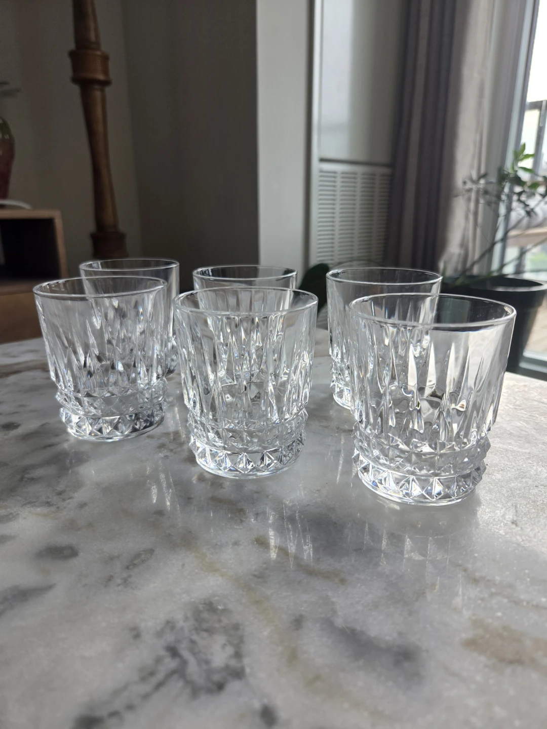 Set of 6 Crystal Cut Tumbler Glasses