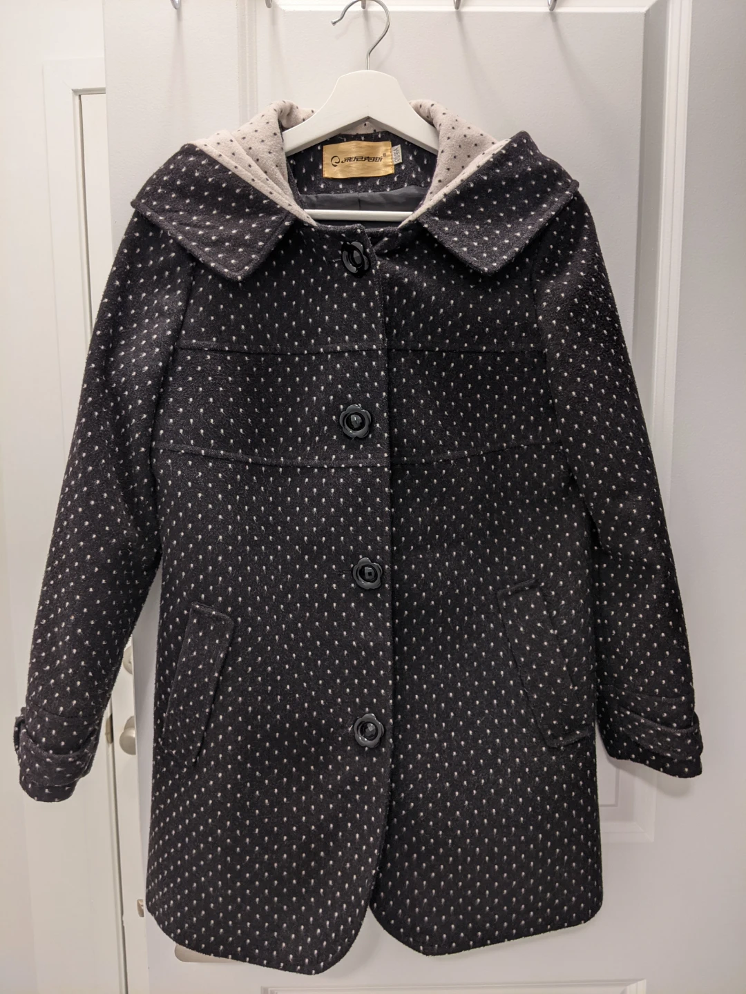 Women Wool blend Dotted Hooded Coat