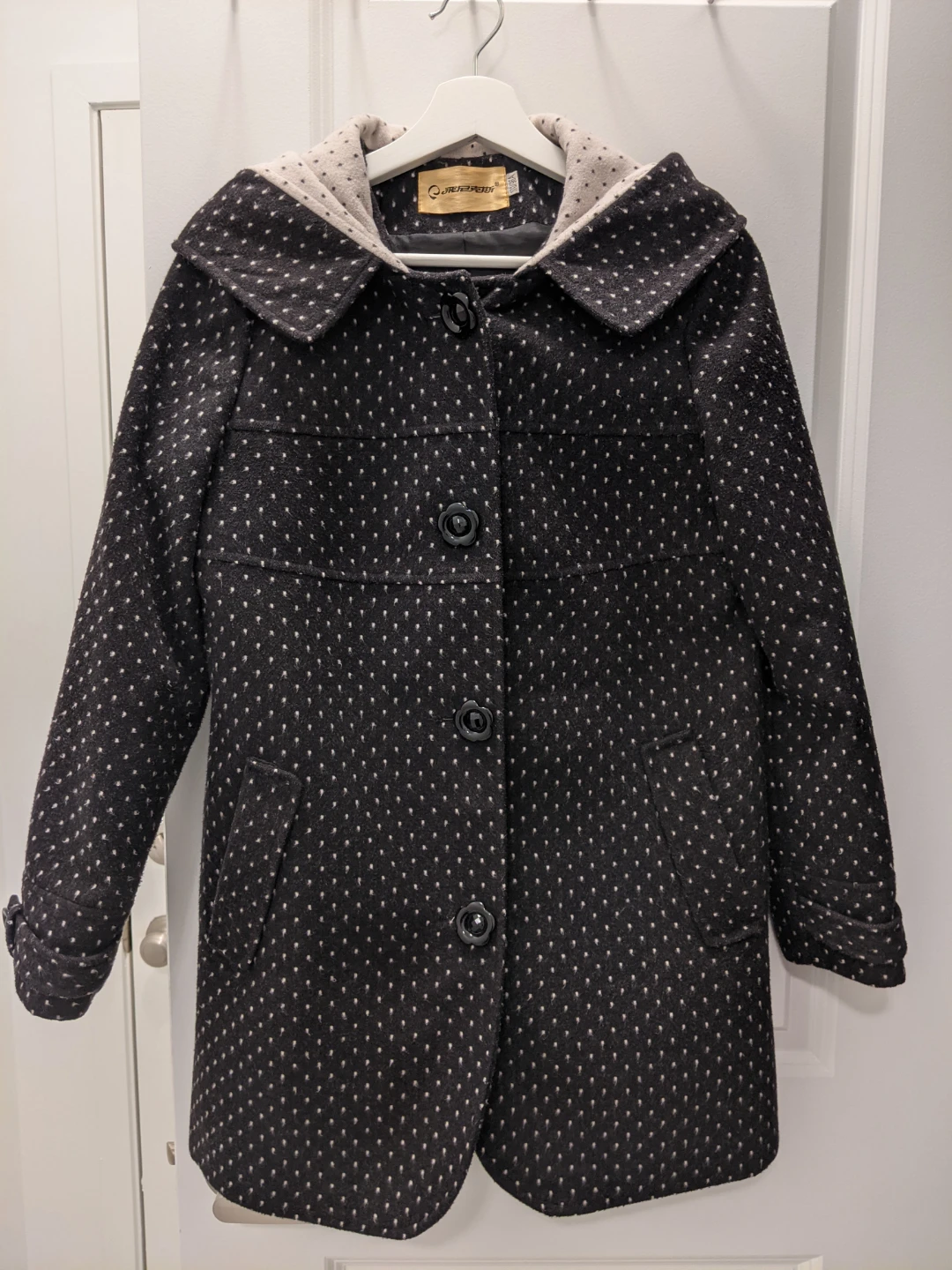 Women Wool blend Dotted Hooded Coat - photo 3