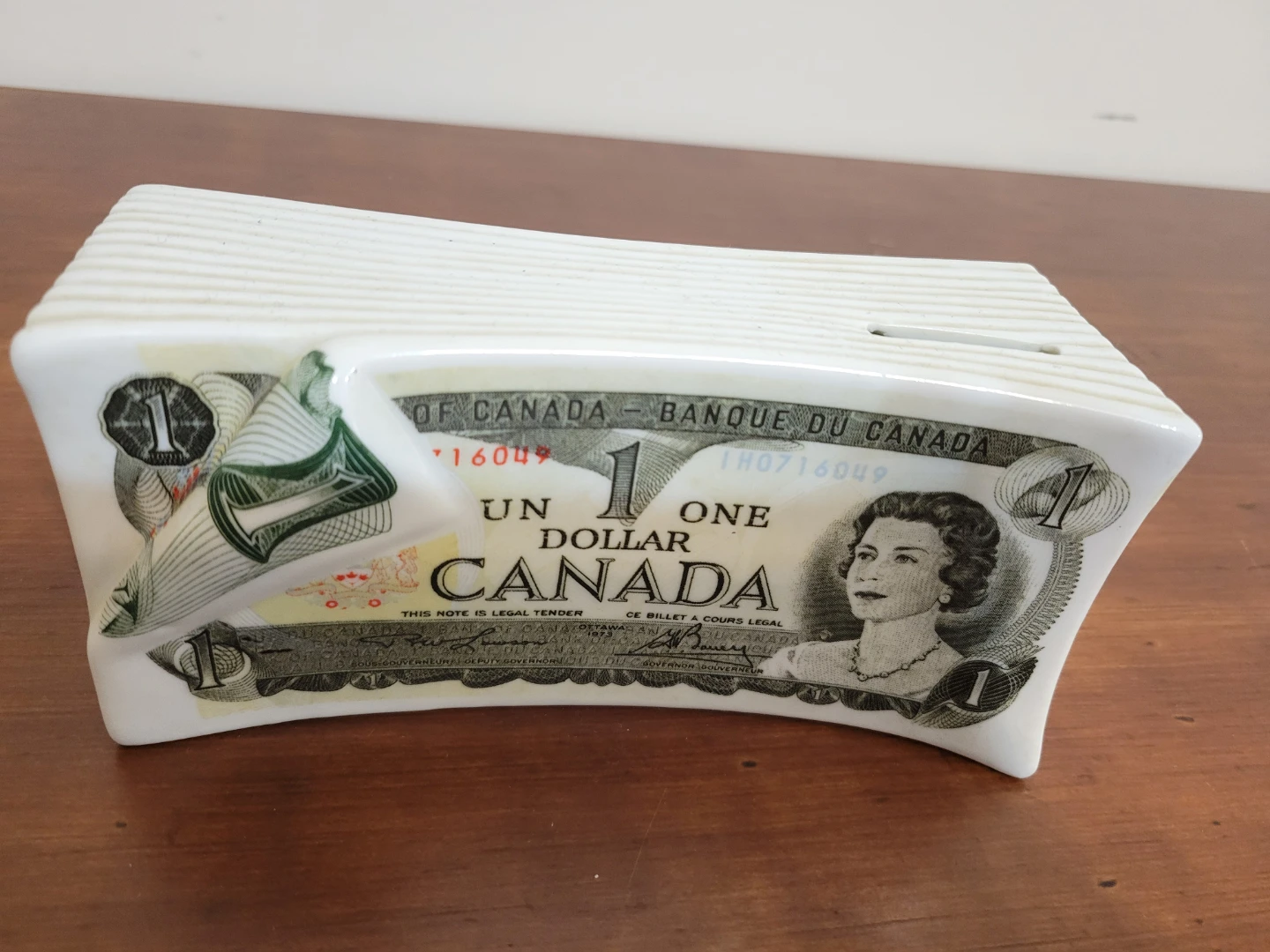 Canada One Dollar Bill Ceramic Piggy Bank