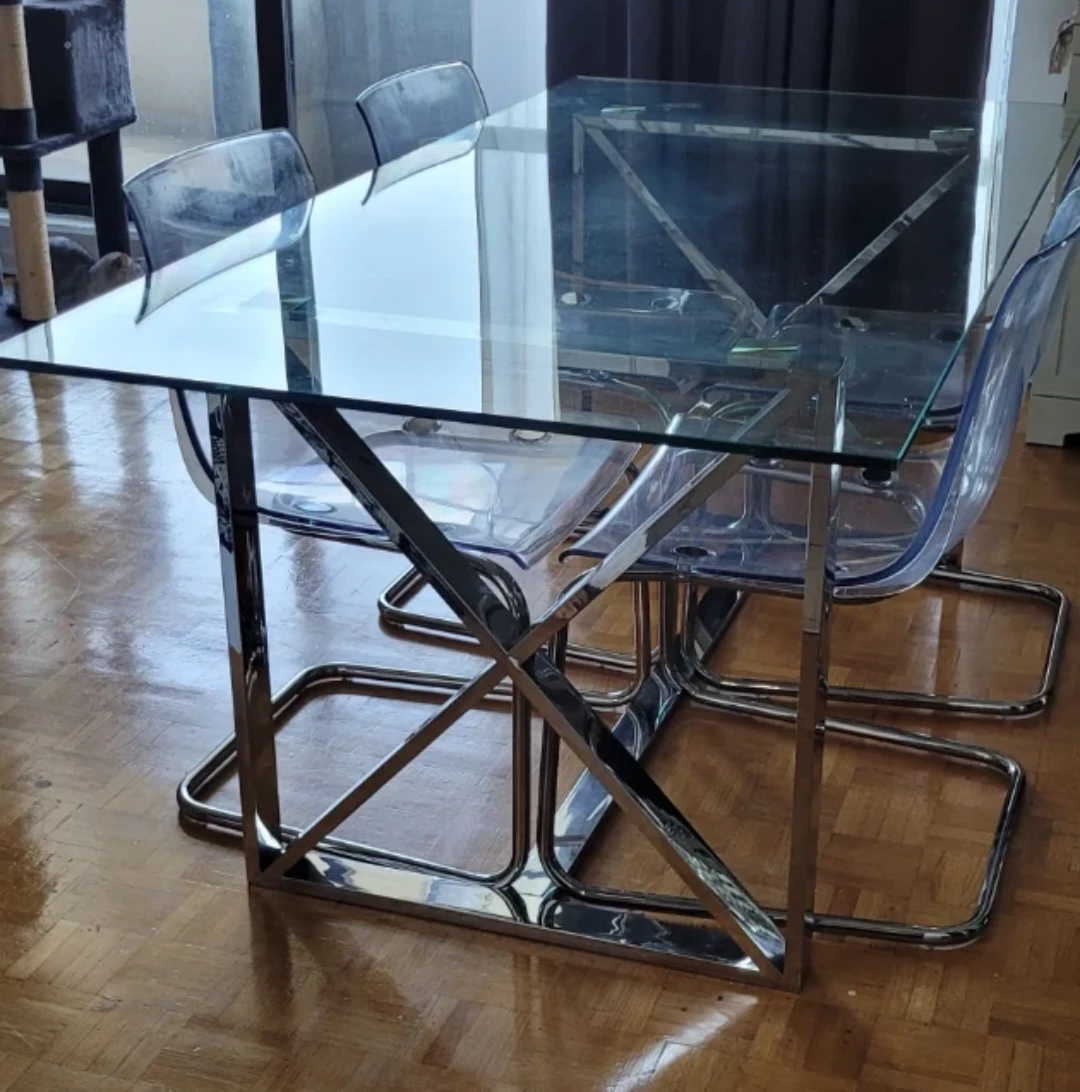 Glass Dining Table with Chrome Base - photo 3