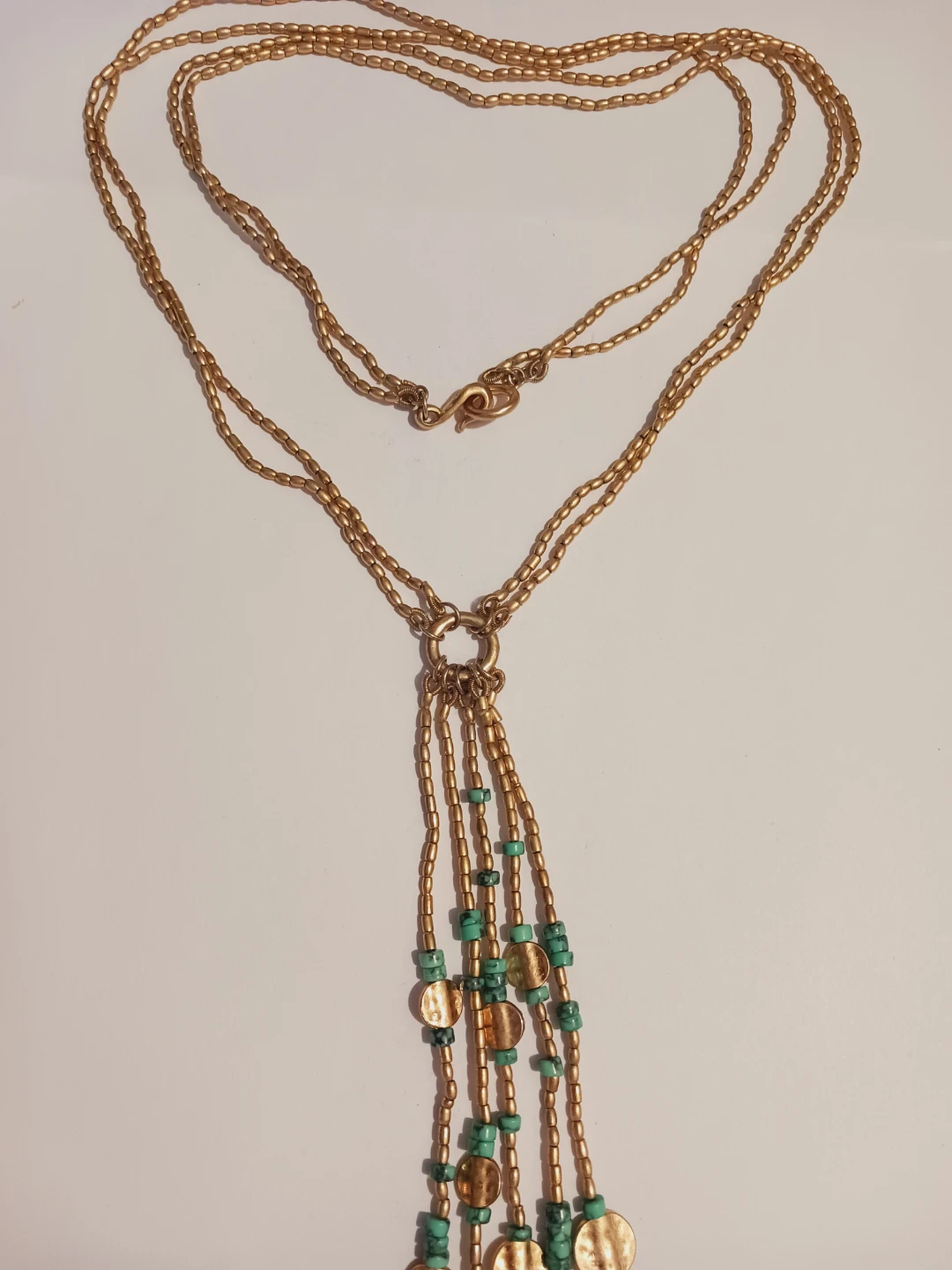 RALPH LAUREN Gold Tone Beaded Necklace w/Turquoise Charms - photo 4