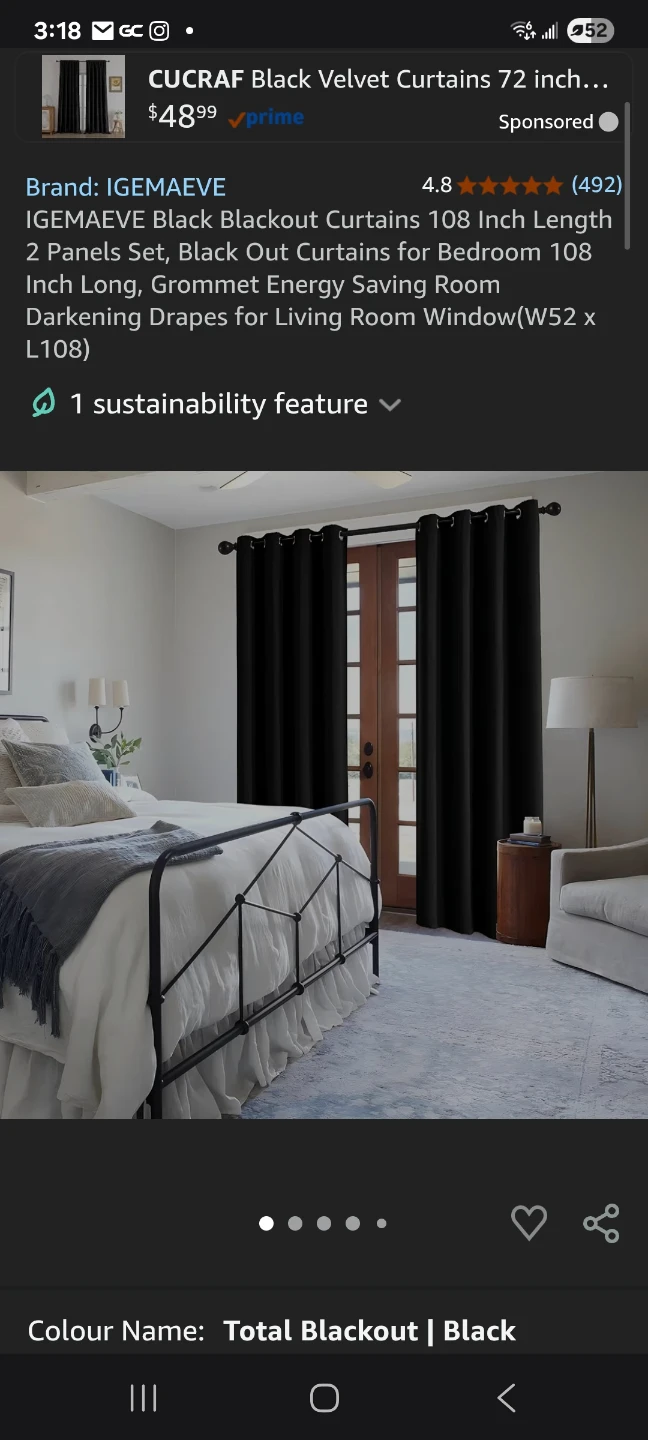 Black Blackout Curtains 108 Inch long x52" brand new - photo 2