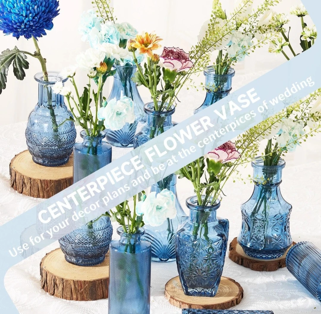 12 pcs Blue Glass Flower Vases - photo 4