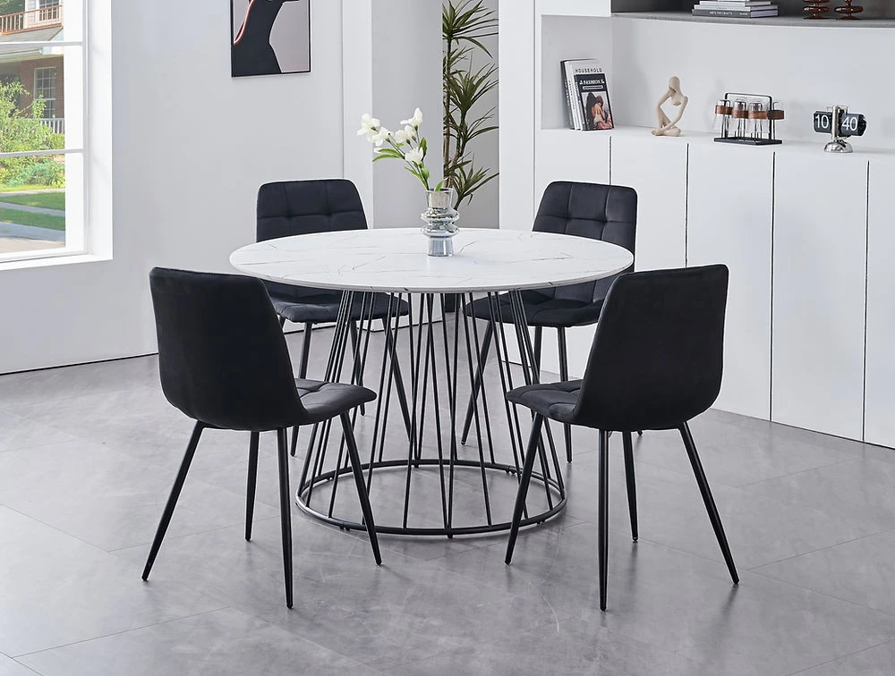 Round Dining Table Set with 4 Black Chairs