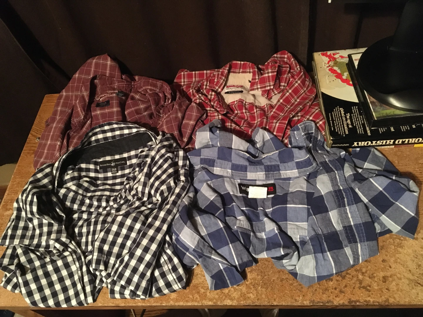4x Mens Plaid Shirts Wrangler Arrow Beverly Hills Polo Club 2XL