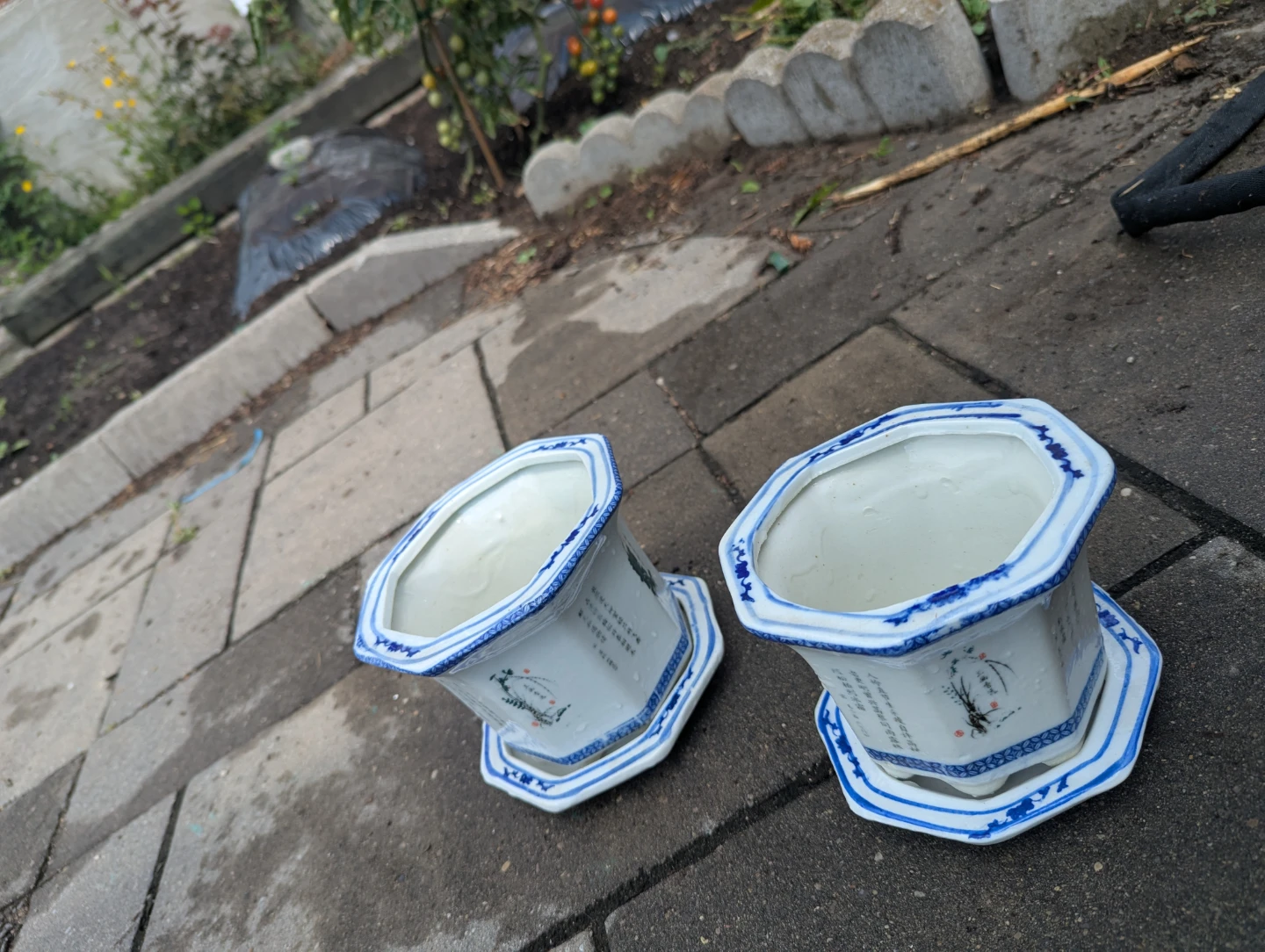 Pair of Ceramic Planters with Saucers
