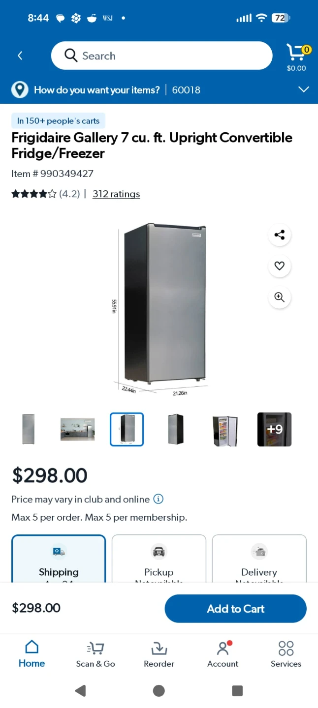 Frigidaire Gallery 7 cu. ft. Upright Convertible Fridge/Freezer