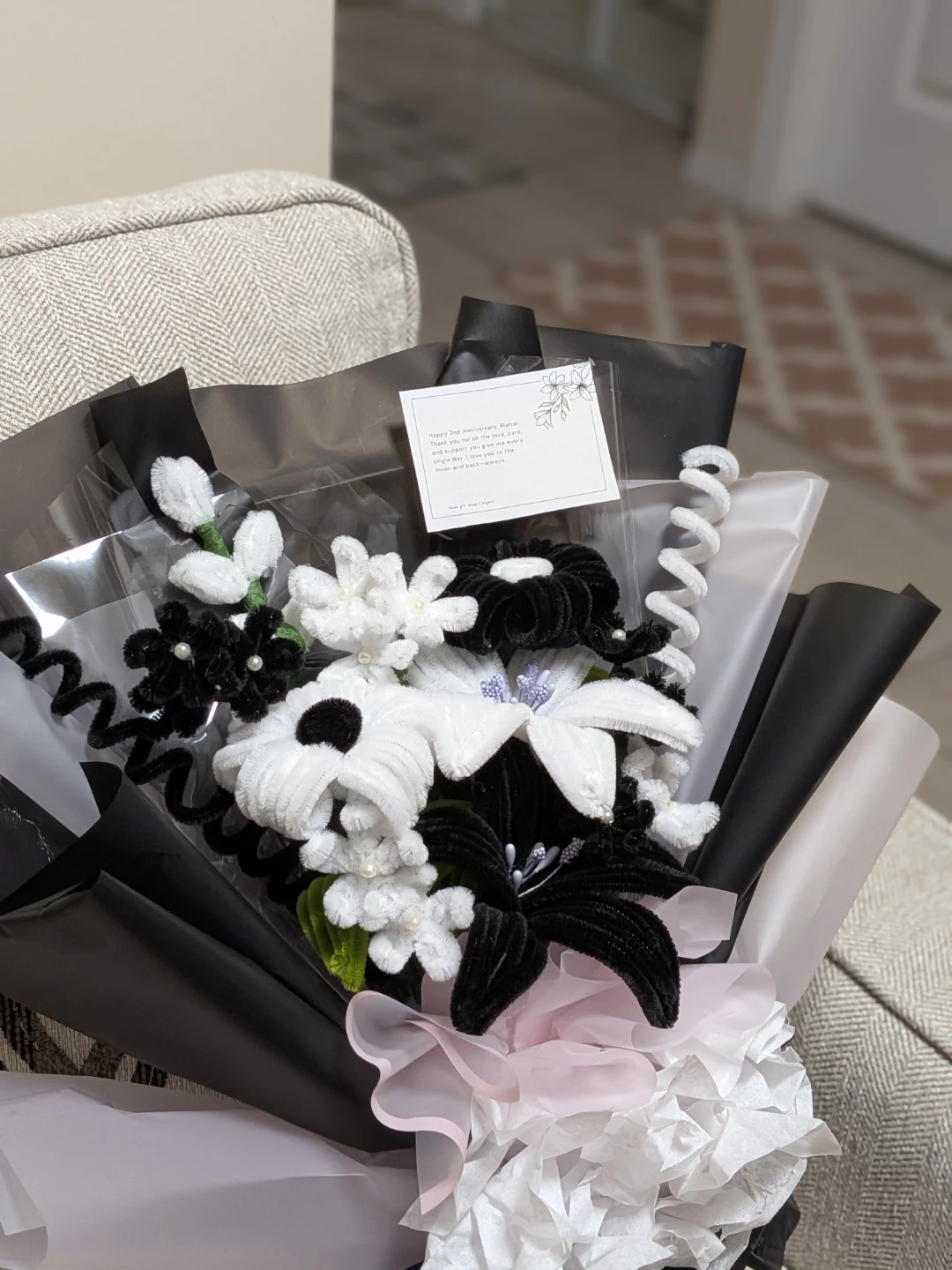 Handmade Crochet Flower Bouquet - Black & White - photo 3