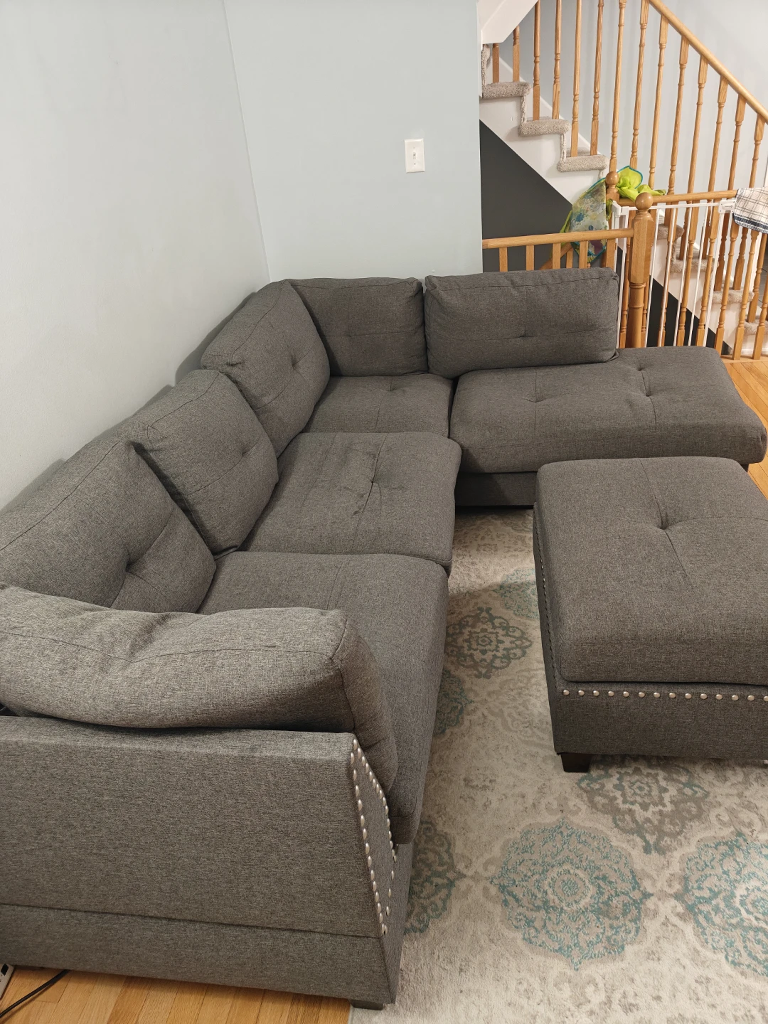 Dark Grey Sectional Sofa with Ottoman - photo 2