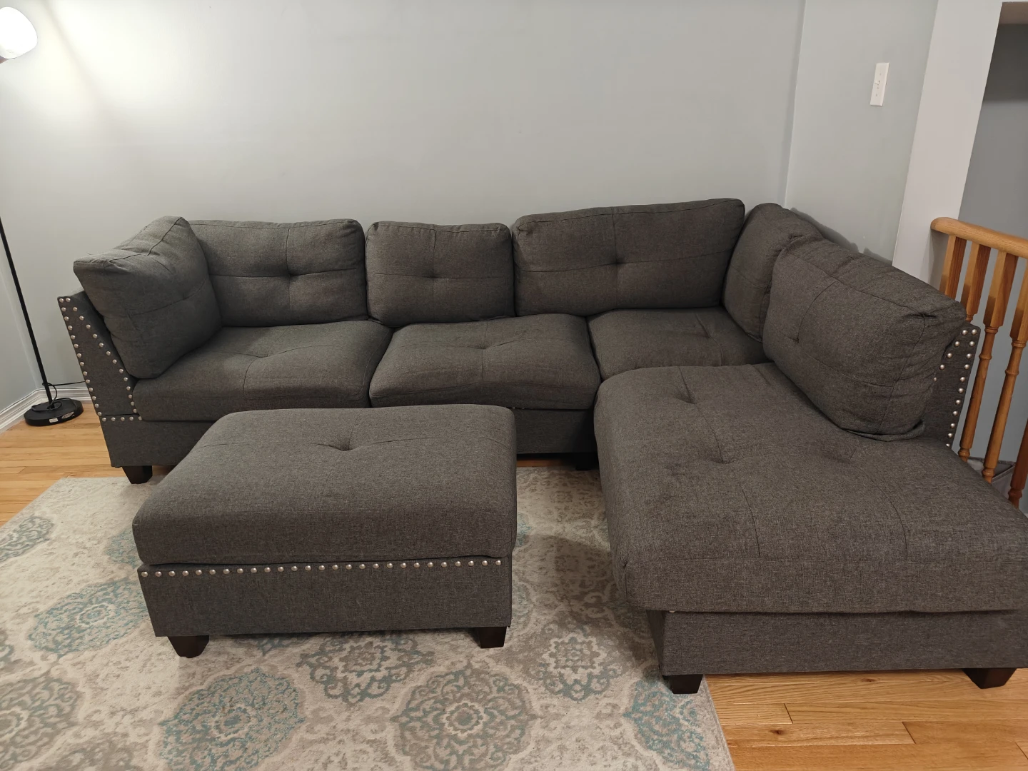Dark Grey Sectional Sofa with Ottoman - photo 5