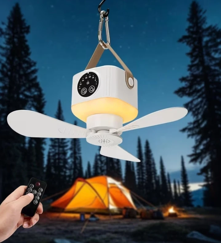 (BRAND NEW) White Camping Tent Fan with Light and Remote
