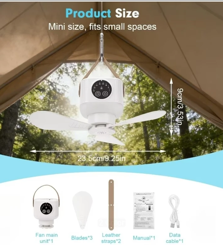 (BRAND NEW) White Camping Tent Fan with Light and Remote - photo 4