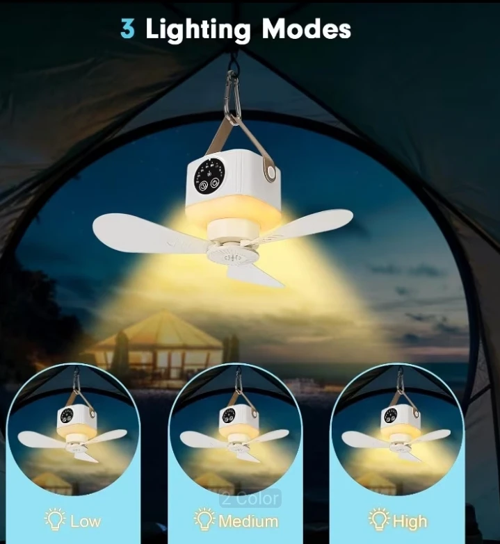 (BRAND NEW) White Camping Tent Fan with Light and Remote - photo 5