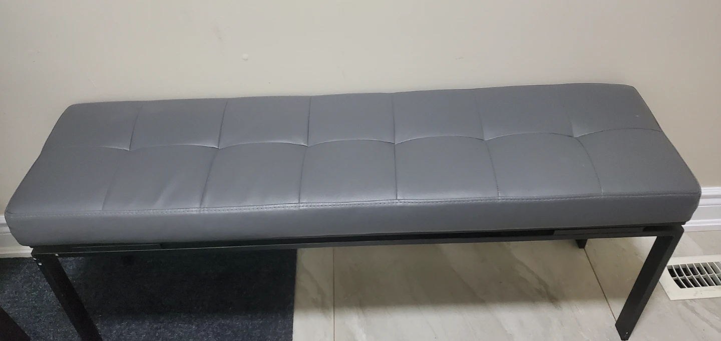 Grey Tufted Upholstered Bench and Grey Chairs