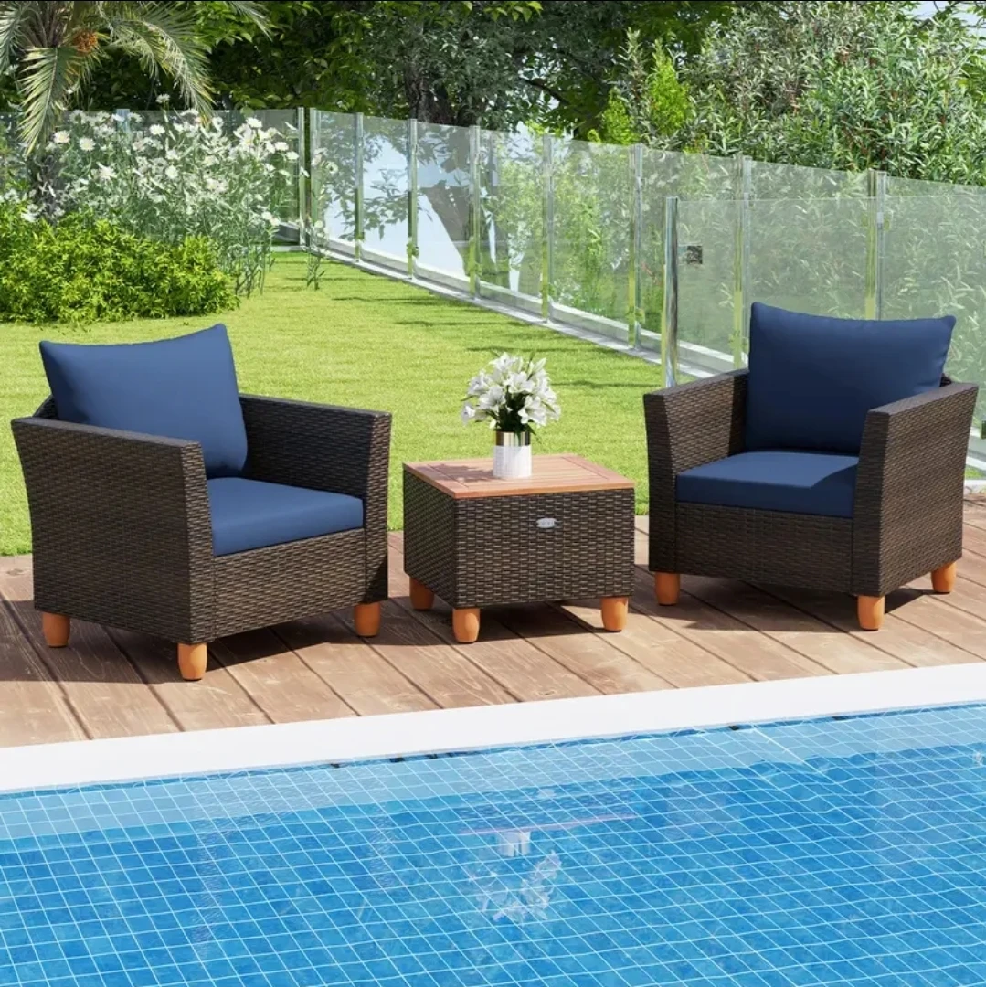 BNIB 3 pcs Brown Wicker Outdoor Armchairs and Ottoman