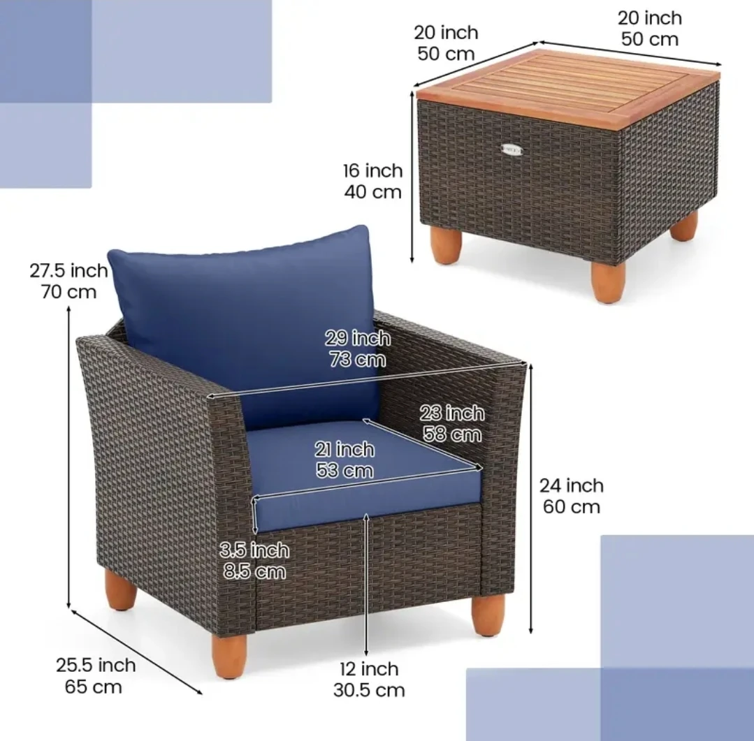 BNIB 3 pcs Brown Wicker Outdoor Armchairs and Ottoman - photo 2
