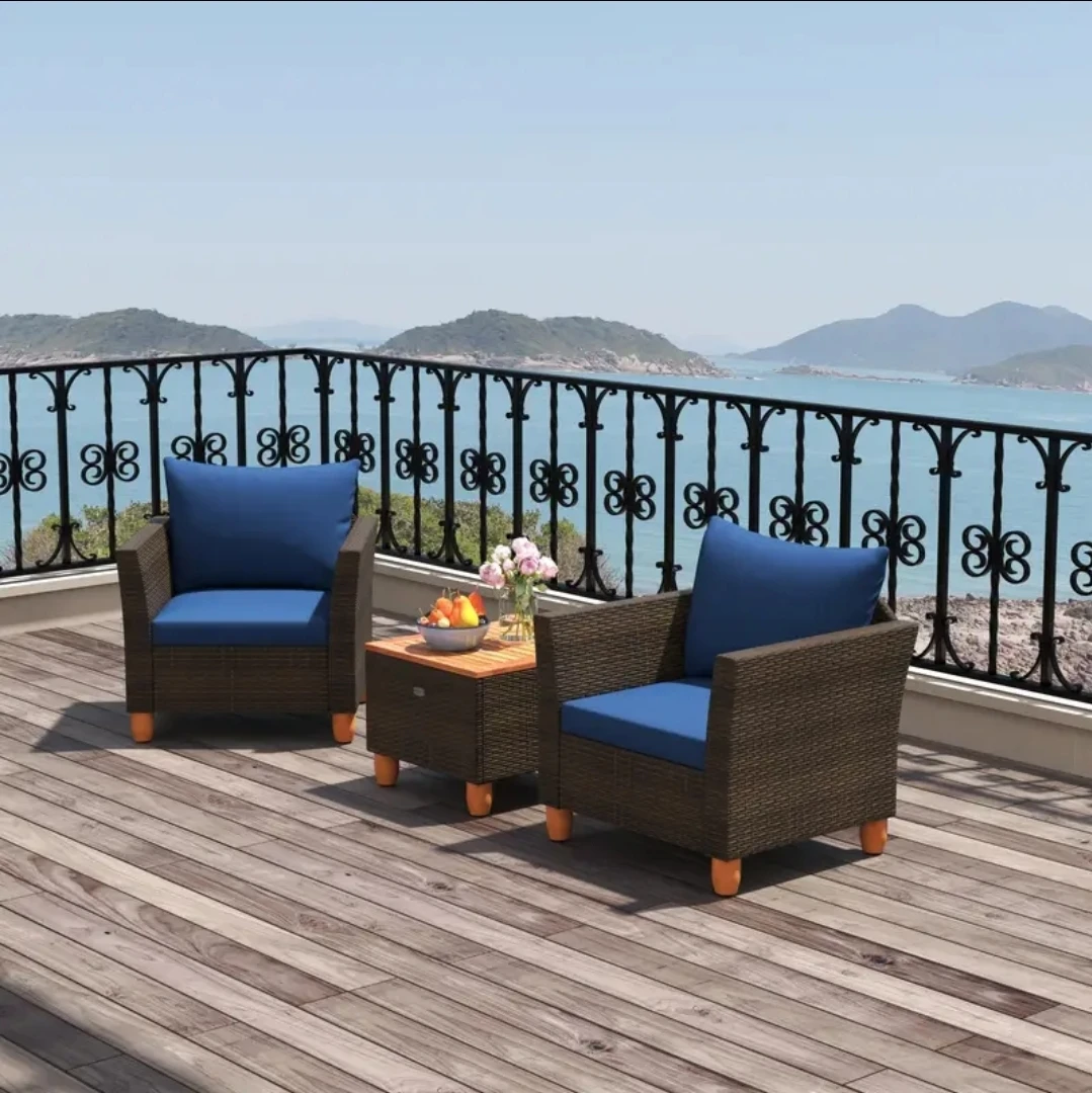 BNIB 3 pcs Brown Wicker Outdoor Armchairs and Ottoman - photo 3
