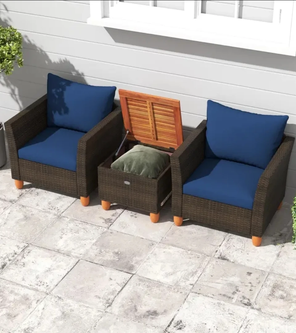 BNIB 3 pcs Brown Wicker Outdoor Armchairs and Ottoman - photo 4