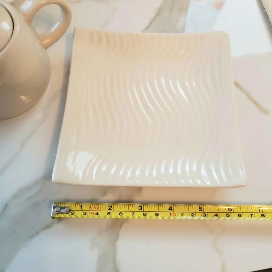 New Cream Ceramic Teapot with Square Plates $5 for All - photo 3