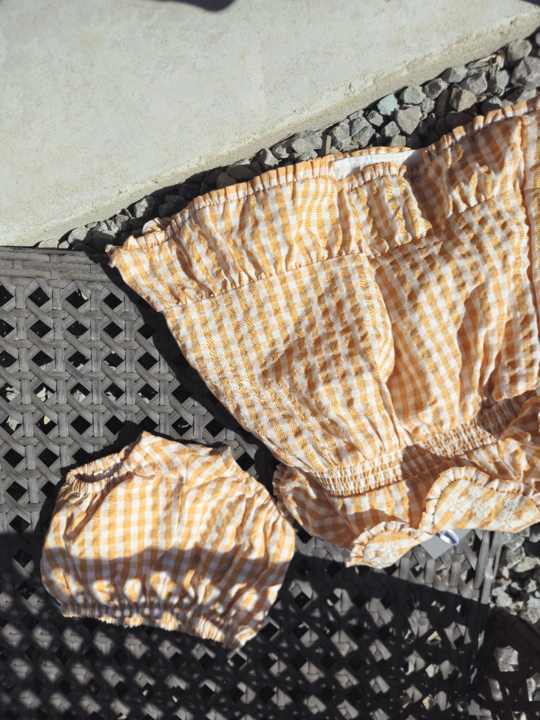 3to6M Baby Dress & Bloomer Set - Orange Gingham - 3-6 Months