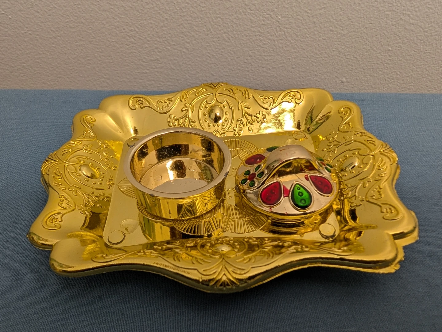 Decorative Golden Tray with Container