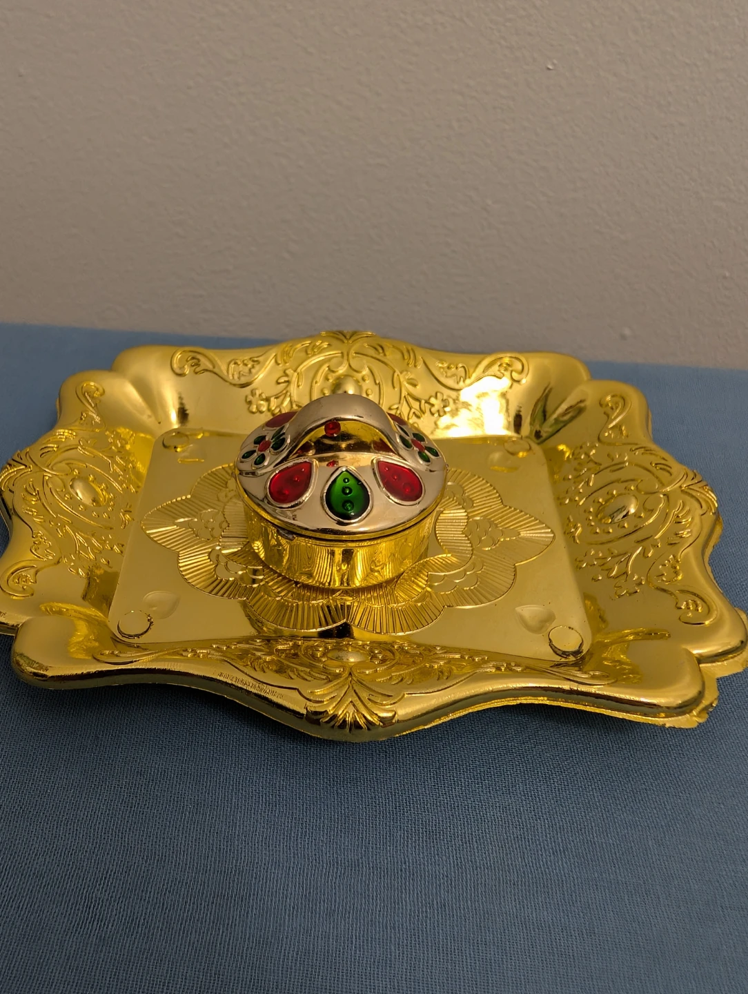 Decorative Golden Tray with Container - photo 2