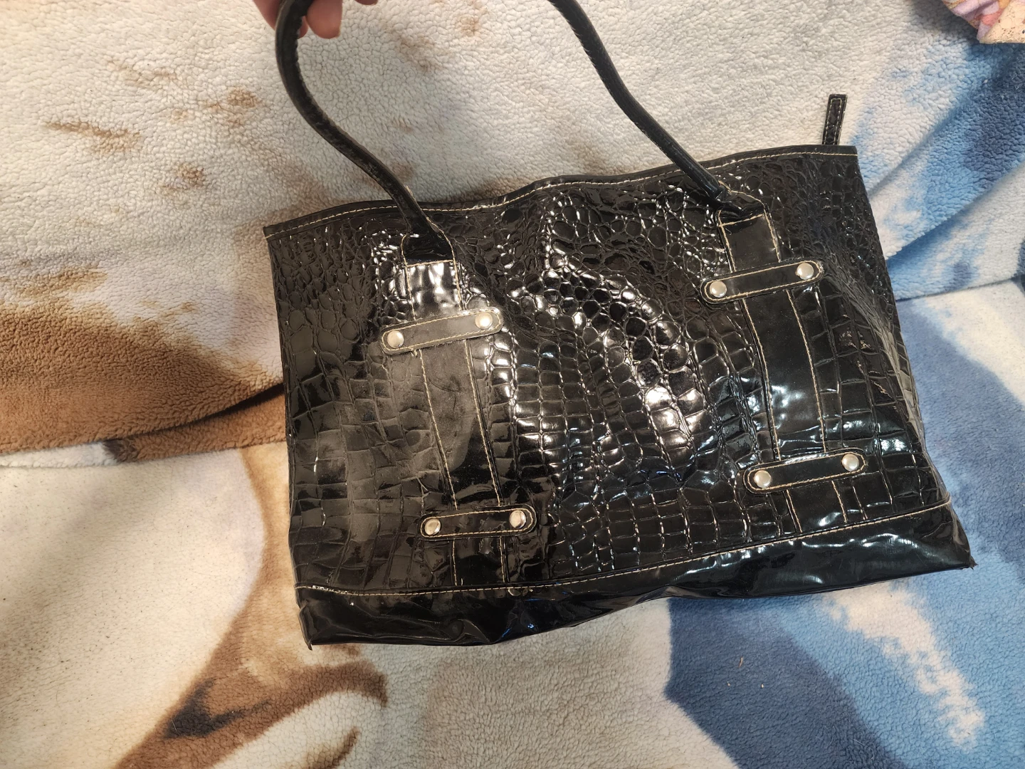 Black Faux Croc Shoulder Bag - photo 2