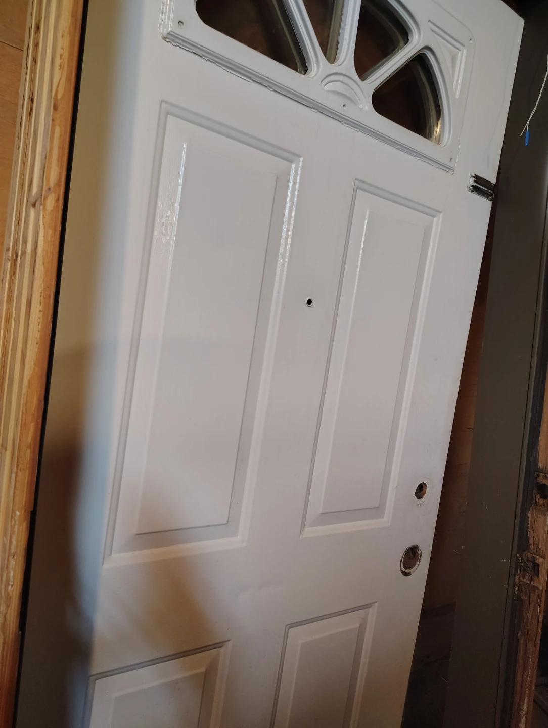 White Front Door with Decorative Glass Top Panel - photo 2