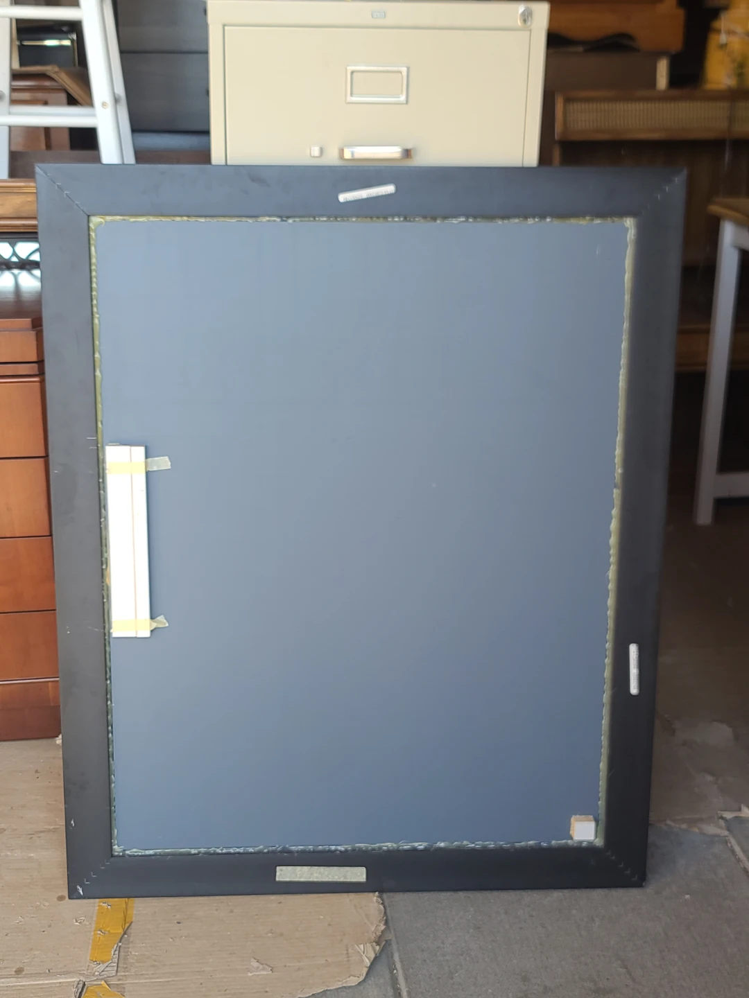 Large Beveled Wall Mirror with Textured Dark Frame - photo 4