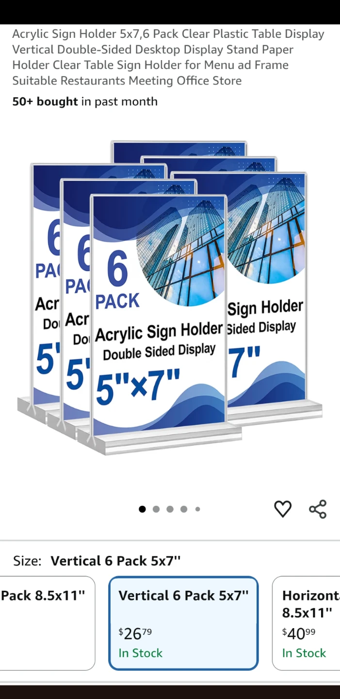 $12 (reg. $26) Arrobust Acrylic Sign Holders (5"x7") - 6 Pack