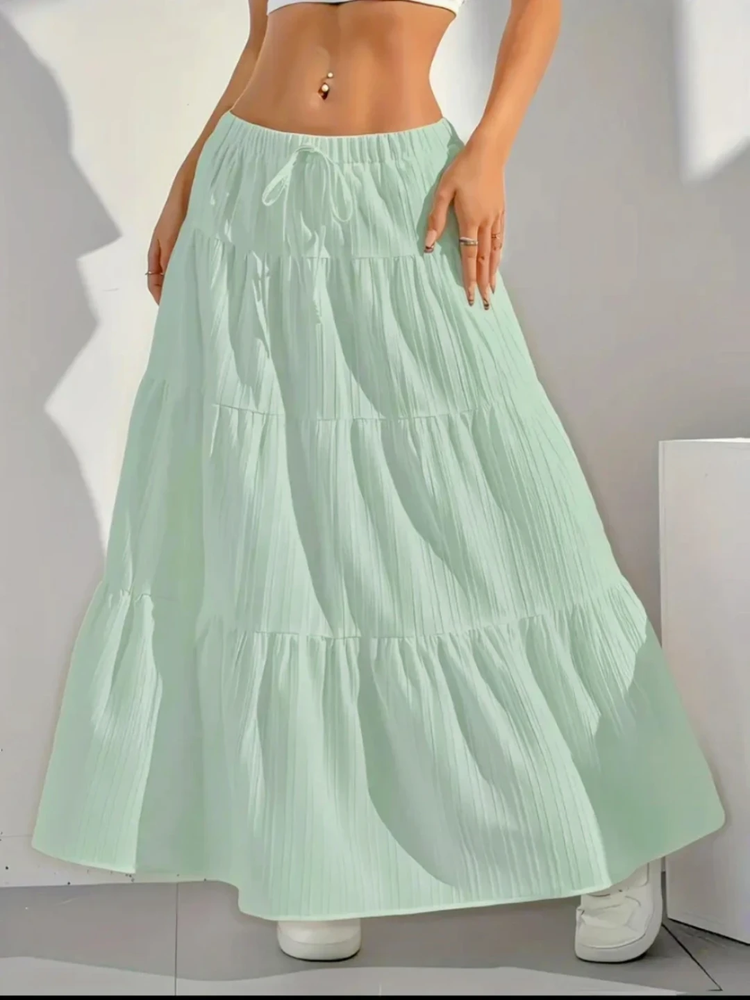 Tiered Maxi Skirt - Light Green, XXL(New)