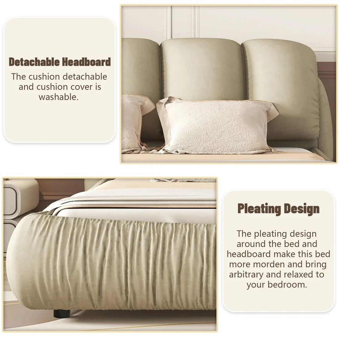 King Size Platform Bed Frame with Upholstered Headboard - photo 3