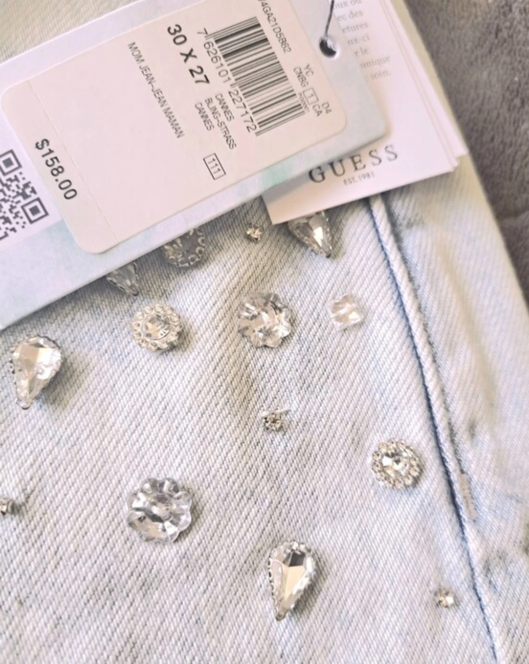 Guess Womans High Rise Mom Jeans with rhinestones - photo 2