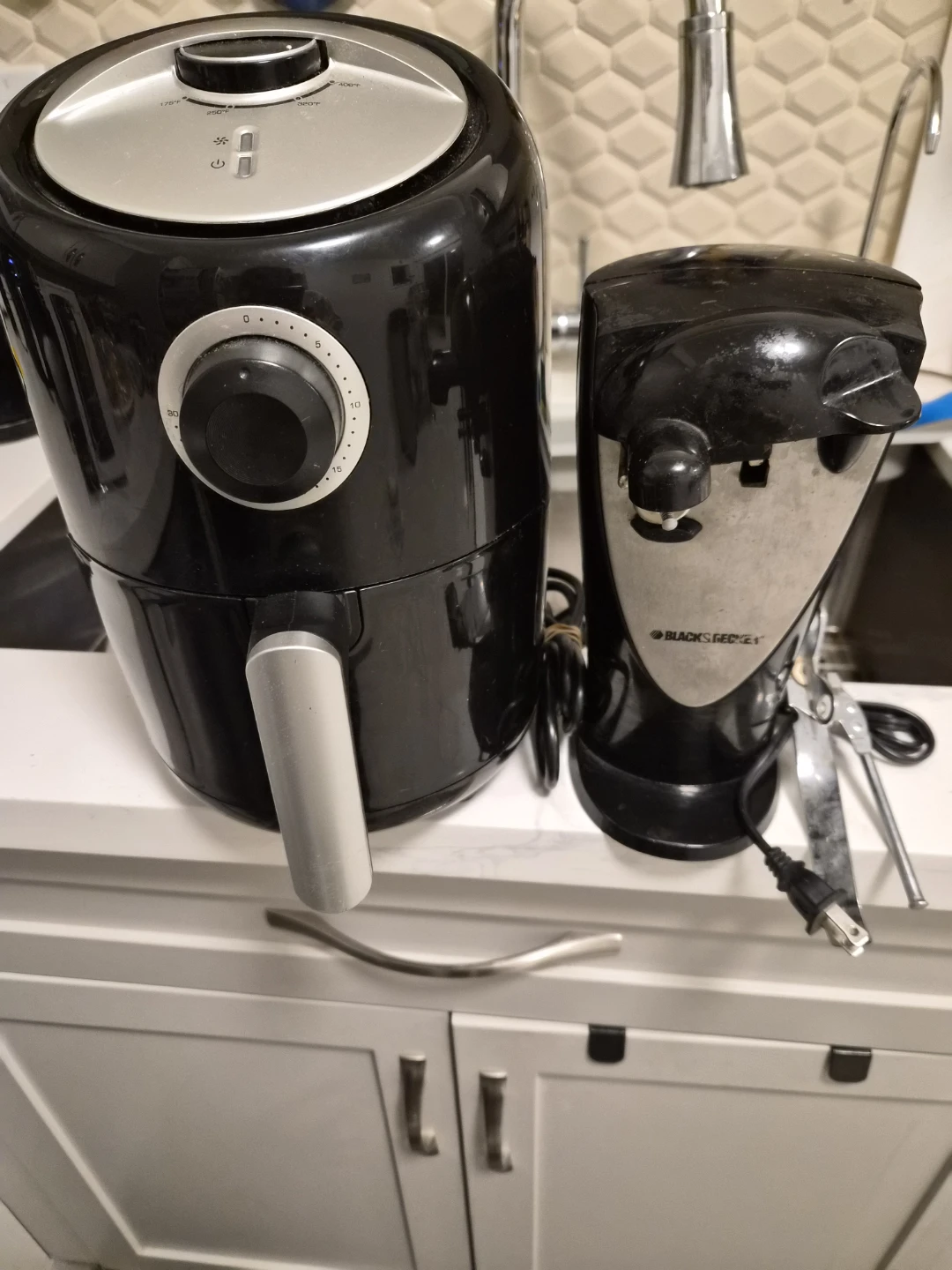Black Air Fryer and Black & Decker Can Opener