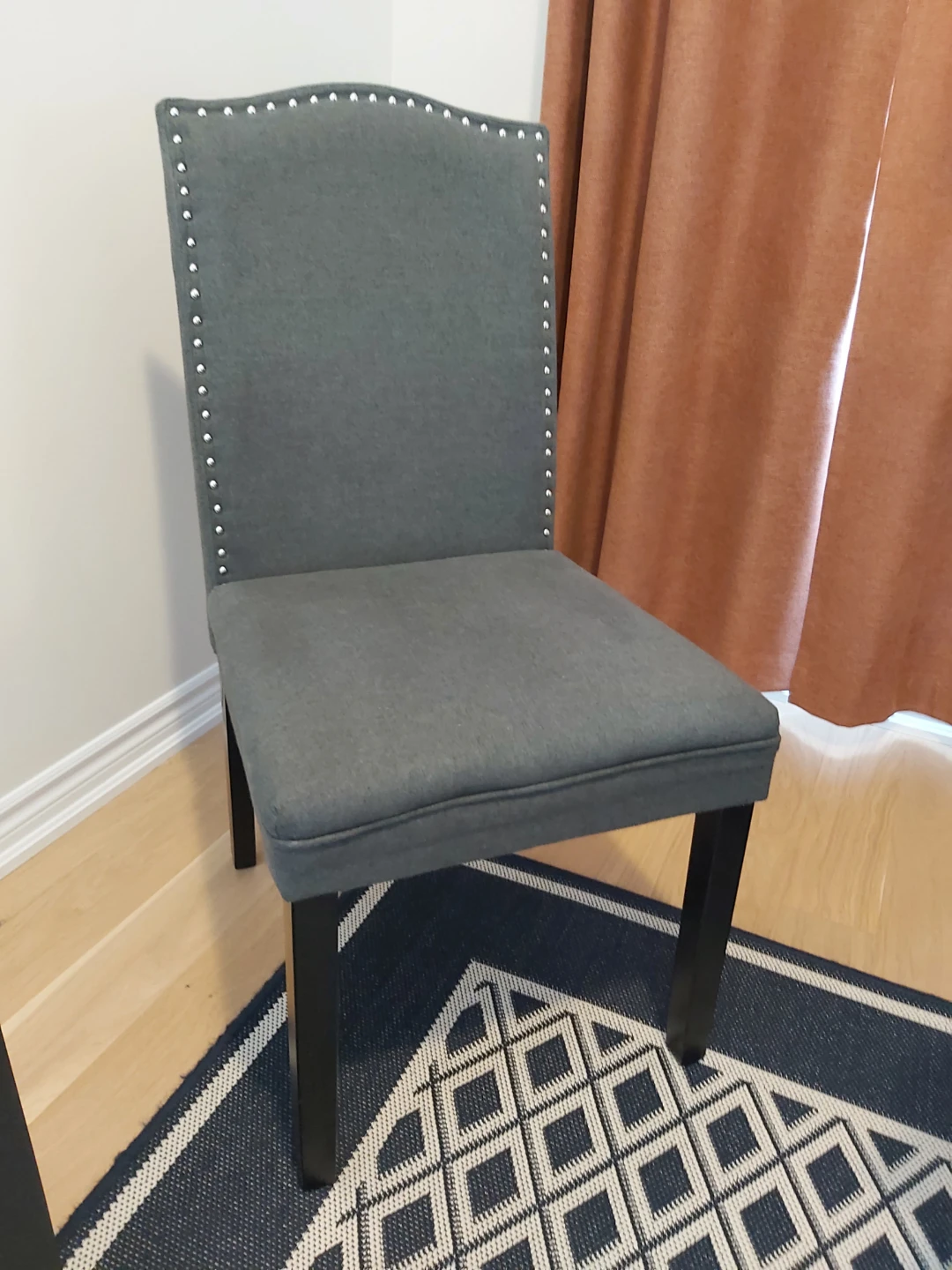 Grey Upholstered Dining Chair with Stud Detail