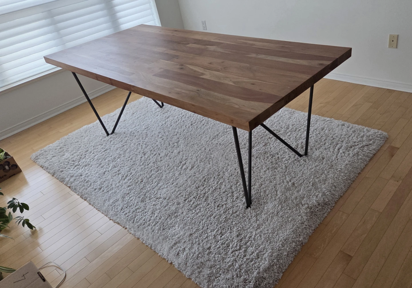 CB2 Dining Table + White Rug ~5x8